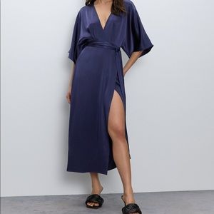 navy silk wrap dress